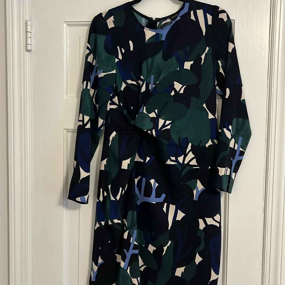 ANN TAYLOR QUARTER SLEEVE DRESS KNOT FRONT SZ 4 small XS BNWT RETRO PRINT